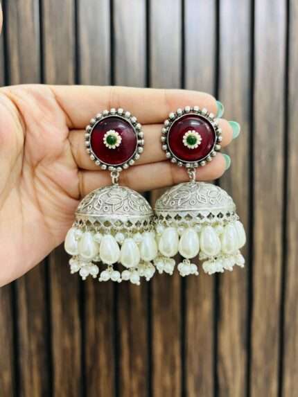 Circle brass jhumka Ruby