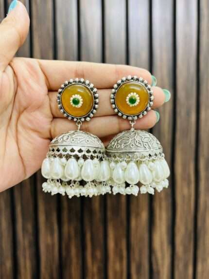 Circle brass jhumka Yellow