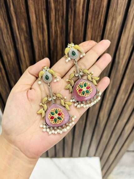 Bhavna brass earrings pink