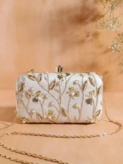 Pearl embroidery clutch