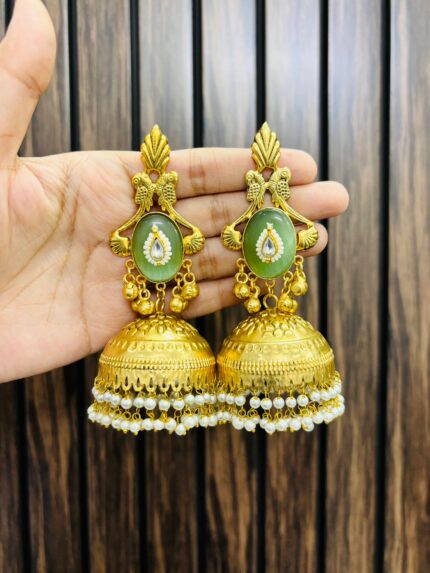 Dhivi brass jhumka Mint