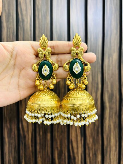 Dhivi brass jhumka Green