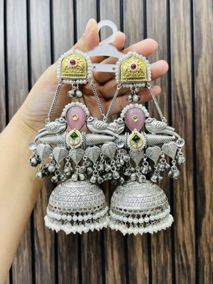 Five leaf brass jhumka Pink