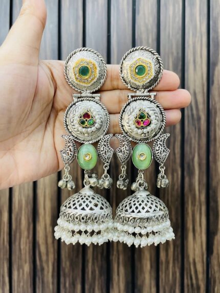 Circle brass jhumka mint