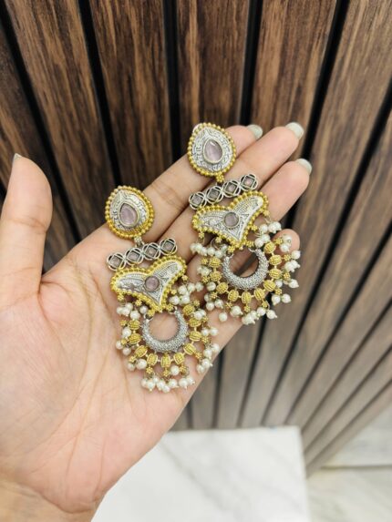 Dual tone pink brass earrings