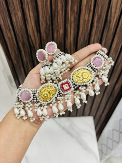 Bhavani brass choker Pink