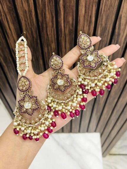 Harneet earrings with mangtika Ruby