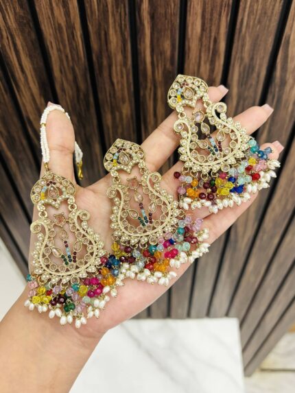 Rakshi Earrings with mangtika Multi