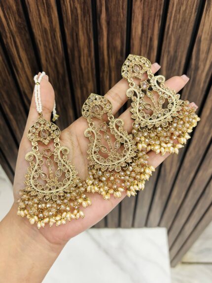 Rakshi Earrings with mangtika Golden