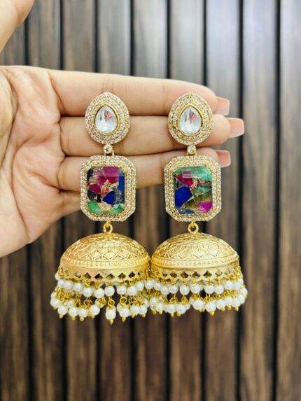 Ad polki texture jhumka Multi