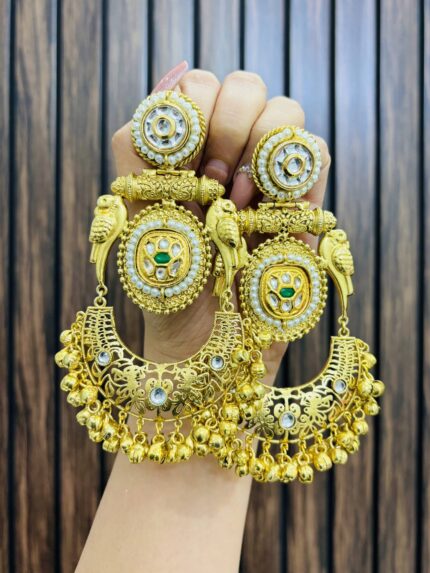 Kanchan golden chandbali Green