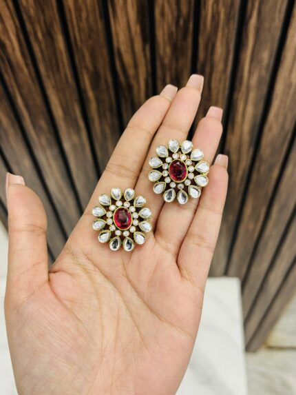 flower ad kundan Earrings Ruby