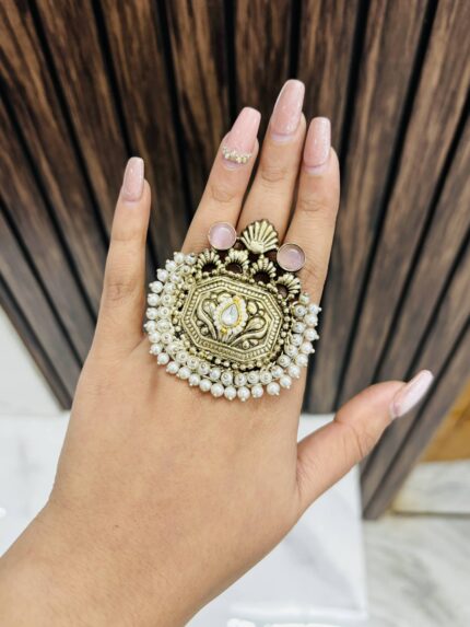 Silver brass ring Pink