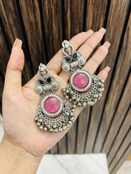 2 leaf brass earrings Pink