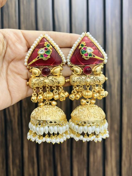 Bird brass jhumka Ruby