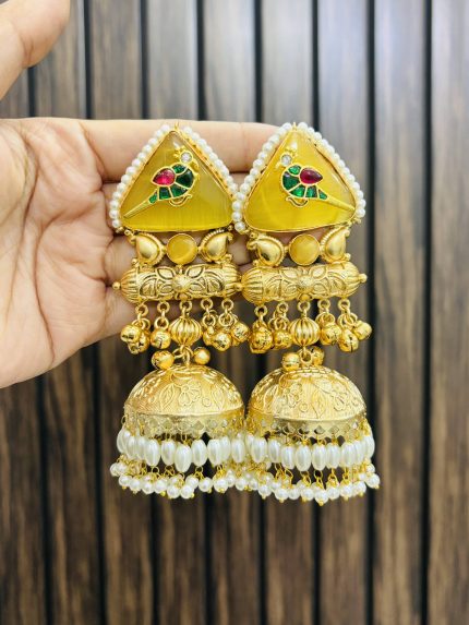 Bird brass jhumka Yellow
