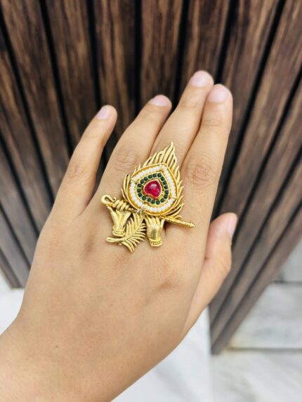 Krishna golden Ring Ruby-Green