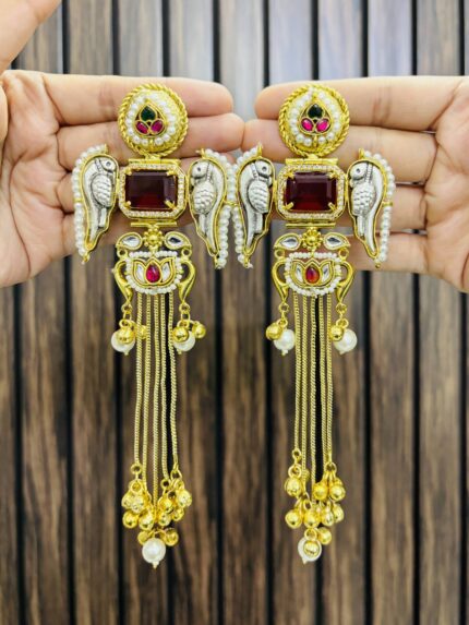 Nirali bird brass earrings Ruby