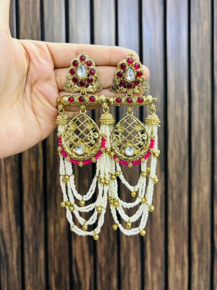 Pearl latkan earrings ruby