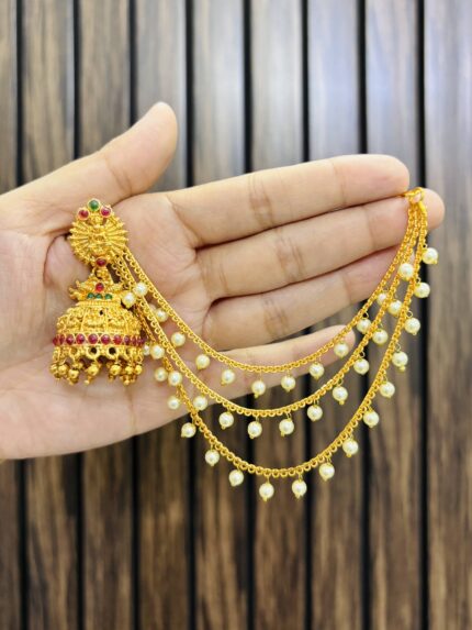 jhumka with pearl sahara chain