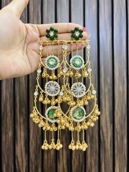 Rasia kashmiri brass earrings green