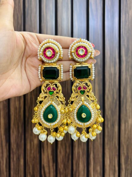 krina brass earrings green