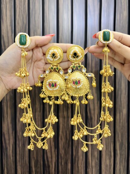 Kamoli kashmiri brass earrings with sahara chain Green