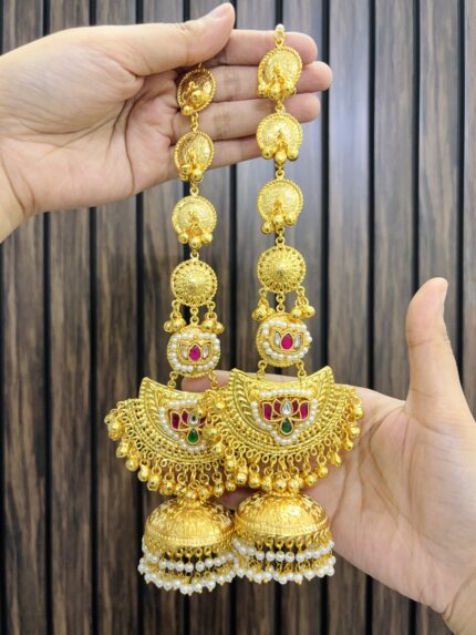 Gunjan brass earrings with sahara chain