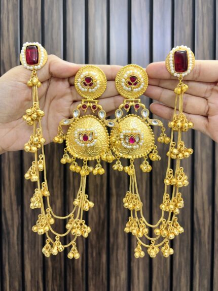Kamoli kashmiri brass earrings with sahara chain Ruby