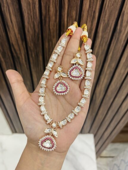 khayti Ad polki Neclace with earrings Ruby