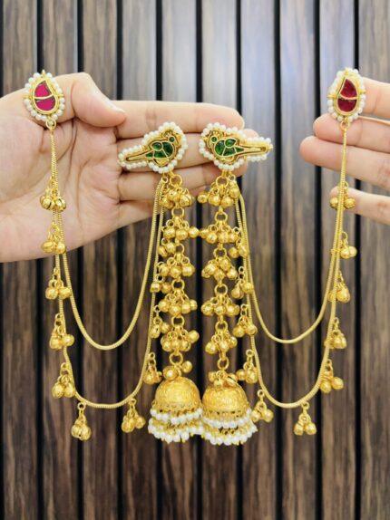 peacock brass earrings with sahara chain
