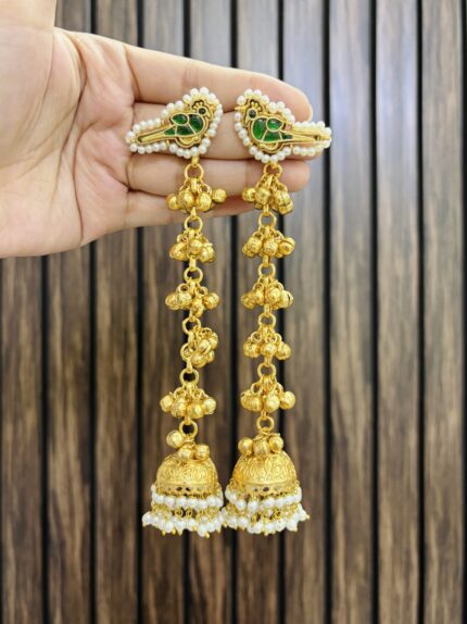 peacock brass earrings green