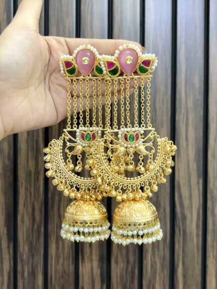 Meenali brass earrings pink
